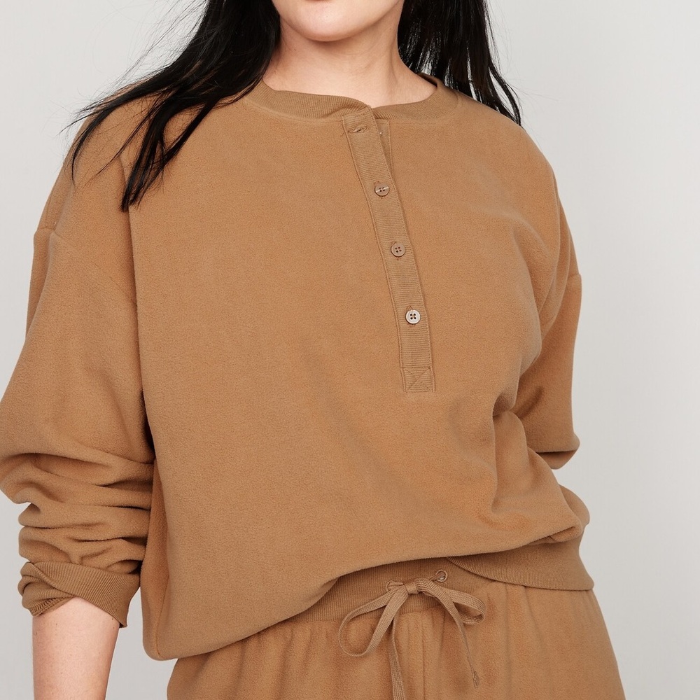 Old Navy Brown Microfleece Henley Lounge Sweatshirt Acacia Brown Womens 3X NWT
